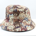 Close-up of vintage reversible bucket hat featuring colorful cartoon bear jacquard fabric - 15# Jacquard Bear Pattern