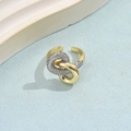 Adjustable two-tone knot ring in gold and silver finish with sparkling pavé crystals - Gold Knot Shape Two-Tone Rhinestone Style (JZ0049-5)