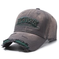 Distressed grey baseball cap with New York embroidery and forest green underbrim - Dark Gray