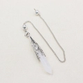 Pendolo in cristallo bianco con cappuccio in metallo traforato e catena d'argento - Cristallo di rocca