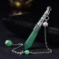Green aventurine crystal dowsing pendulum necklace with silver floral cap and beads - Green Aventurine with Double Bead Pendulum Chain