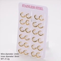 Set of 12 pairs gold 18K plated stainless steel hoop earrings 2mm thickness 8mm inner diameter - 12 Pairs/Pack (Inner Diameter 8mm) / Gold