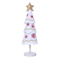 Sapin de Noël en feutrine blanche avec flocons brodés rouges et bordure dorée élégante - Style Flocon Blanc