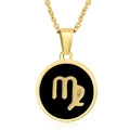 Collier en acier titane doré avec pendentif signe astrologique Vierge sur disque noir - Vierge (Avec Chaîne)
