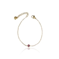 Adjustable gold plated bracelet featuring a single round magenta rhinestone pendant - Bracelet - Purple Rhinestone