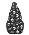 Schwarze Umhängetasche mit weißen Totenkopf-Mustern und seitlichen Netztaschen - Schwarz Weiß Totenkopf