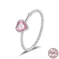 S925 sterling silver ring featuring a pink heart-shaped zircon and twisted band - US 7 / Pink (BSR157)