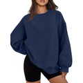 Women's dark blue oversized hoodie with drop shoulder design in comfortable knit fabric - Navy Blue