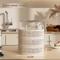 Four-tier stackable food cover in tender yellow with breathable woven mesh and top lid - 4 Tiers / Bright yellow