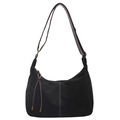 Retro black matte shoulder bag with brown adjustable strap and white contrast stitching - Black