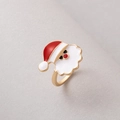 Festive Christmas Santa Claus ring with red and white enamel in gold finish - Santa Face Circle