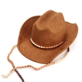 Chapeau de cowboy marron en daim avec détail de perles de bois décoratives - M(56-58cm) / Café