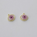 Detailed view of pink eye-shaped jewelry pendants with gold alloy frames for DIY crafts - KC Gold (Pink Eye)