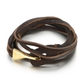 Bracciale multistrato in pelle intrecciata marrone scuro da uomo con chiusura oro - Marrone Scuro Fibbia Dorata (KB62360-BD)