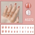 Short square peach gradient press-on nails with silver glitter and 24-piece full set - A3272 Orange Pink Gradient Glitter (Glue Style)