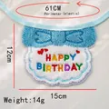 Blue Happy Birthday embroidered dog bandana with adjustable elastic strap and size markers - Sky Blue Bib