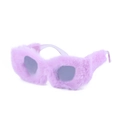 Lavendelfarbene Plüsch-Katzenaugen-Sonnenbrille für Damen mit weichem Kunstpelz-Besatz - Helllila