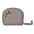 Grey cat themed coin purse with pebble grain leather texture and cute ear details - Elephant Gray