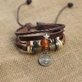 Retro multi-layer Scorpio zodiac bracelet with brown leather and orange beads - Scorpio