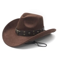 Klassieke donkerbruine suède cowboyhoed met stierkop gesp en verstelbaar kinstoord - M (56-58cm) / Bruin
