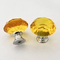 Amber crystal glass furniture knob with silver aluminum base for cabinets and drawers - 40mm / Silver Base - Amber Diamond
