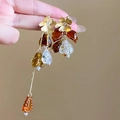 Boucles d'oreilles fleurs dorées asymétriques avec perles ambre et nœuds bruns - 11# Fleur Dorée Nœud Marron Rouge (Tige en Argent)