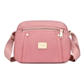 Borsa a tracolla da donna in nylon rosa con scomparti funzionali e finiture dorate - Rosa