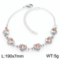 Bracelet cœur en acier inoxydable argenté avec pierres champagne, 190mm de long, 5g - Argent/Champagne (KB183073)