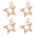 Detailed view of four gold star pendants with white pearls for DIY jewelry making - Star Pearl Pendant (px1086-20)