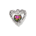 Hollow silver heart pendant with iridescent rhinestone for DIY jewelry making - AB Rhinestone Plated Gold