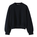Sudadera clásica negra de cuello redondo para mujer con puños acanalados y ajuste holgado - XS / Negro