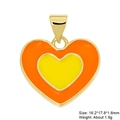 Orange and yellow layered enamel heart pendant in gold finish with size and weight info - Orange Yellow Enamel Heart Style