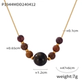Titanium steel necklace with central tiger eye stone and reddish-brown beads - P1944-Gold Necklace