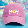 Cappellino rosa Softball Mom con ricamo a cuore e finitura in cotone lavato vintage - Rosa