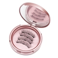 Reusable magnetic false eyelashes in a pink portable storage case with built-in mirror - 016