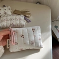 Quilted cotton pouch detail with cute animal prints and woven simple wish side label - Striped Pink Elephant