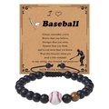 Adjustable baseball bracelet with black matte stone and tiger eye beads on quote card - Baseball Bracelet-1-Braided Style