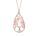 Copper wire-wrapped water drop necklace featuring pink natural crystal tree of life - Watermelon Red With Chain