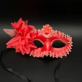 Elegant red masquerade mask with side flower and golden beads for party costume - Red