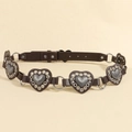 Dark brown leather western belt with metallic heart charms and punk rivet details - Pin Buckle Style / 105cm / Silver Black