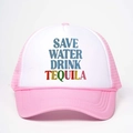 Cappellino trucker rosa e bianco con testo SAVE WATER DRINK TEQUILA per esterni - Rosa