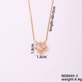Golden maple leaf pendant necklace with white zircon on elegant gold snake chain - White