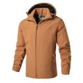 Men's outdoor windproof jacket in caramel brown featuring a hooded design and zip closure - M / Orange