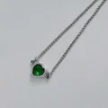 Adjustable silver bracelet with a heart-shaped green zircon pendant and box chain link - Silver + Green Zircon Style (B678)