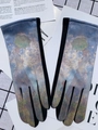 Women's faux suede gloves featuring impressionist oil painting of woman with parasol - One Size / Pattern 11 (Woman with a Parasol)