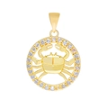Detailed macro view of a gold-plated Cancer zodiac pendant with micro-set zircon stones - Pendant Only / Cancer