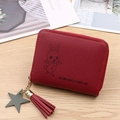 Mini rote PU-Ledergeldbörse mit Kaninchen-Motiv und Quasten-Anhänger im Kawaii-Stil - Rot