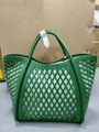 Dark green silicone beach basket with hollow diamond cutouts and dual carry handles - Green