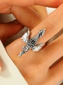 Vintage oxidized silver dragon ring with intricate wings on model hand - Antique Silver Ring (S151)