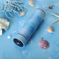 Smart thermal flask with blue marble pattern and LED temperature display - Smart Ocean Style